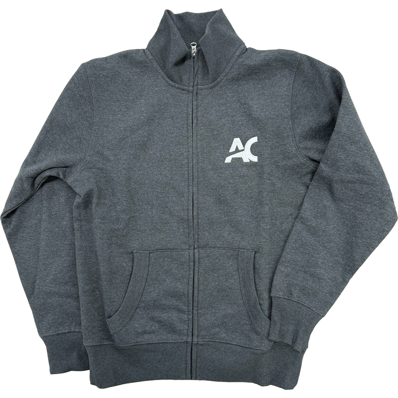 Full Zip Sweater in Charcoal with AC monogram