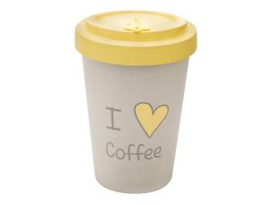 3830066921653 Wood Way Bamboo Cup 400ml "I Love Coffee" (Yellow/Brown)