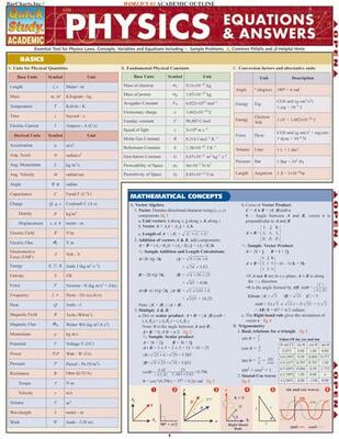 Physics: Equations & Answers Laminated Study Guide